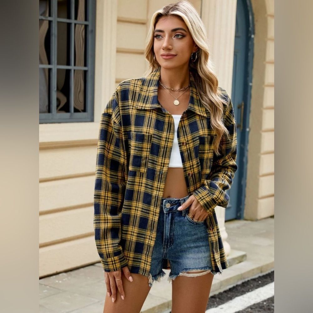 Anthropologie Easel Yellow and Black Plaid Shirt